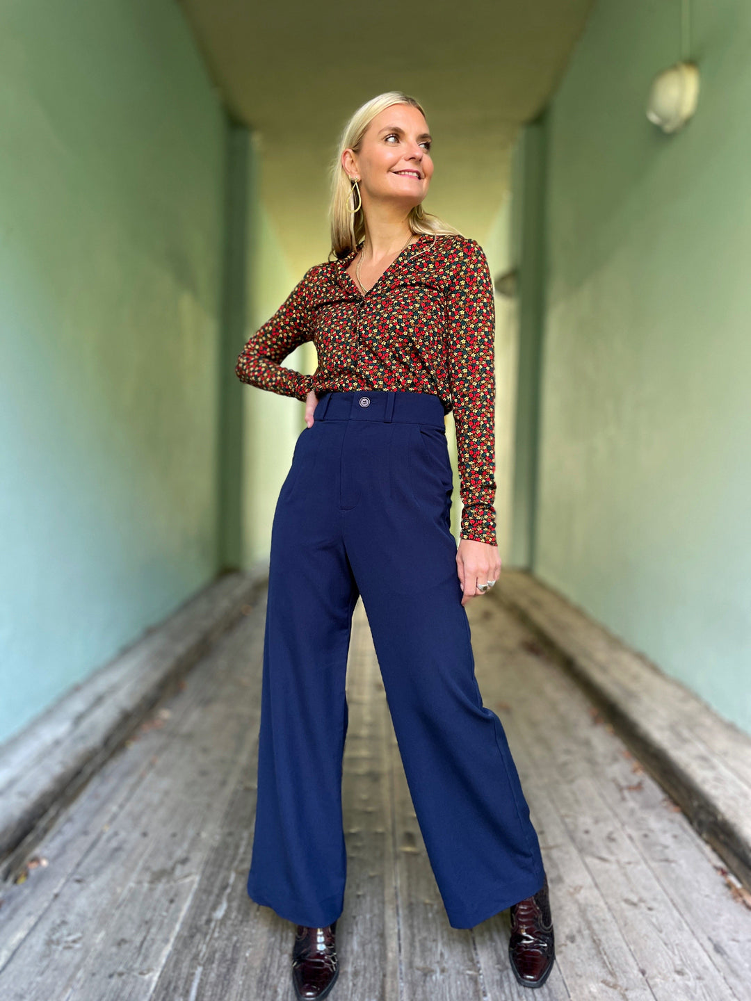 Dianas Vintage bukser Hepburn Pants med gylf - bukse med høyt liv - mørk blå