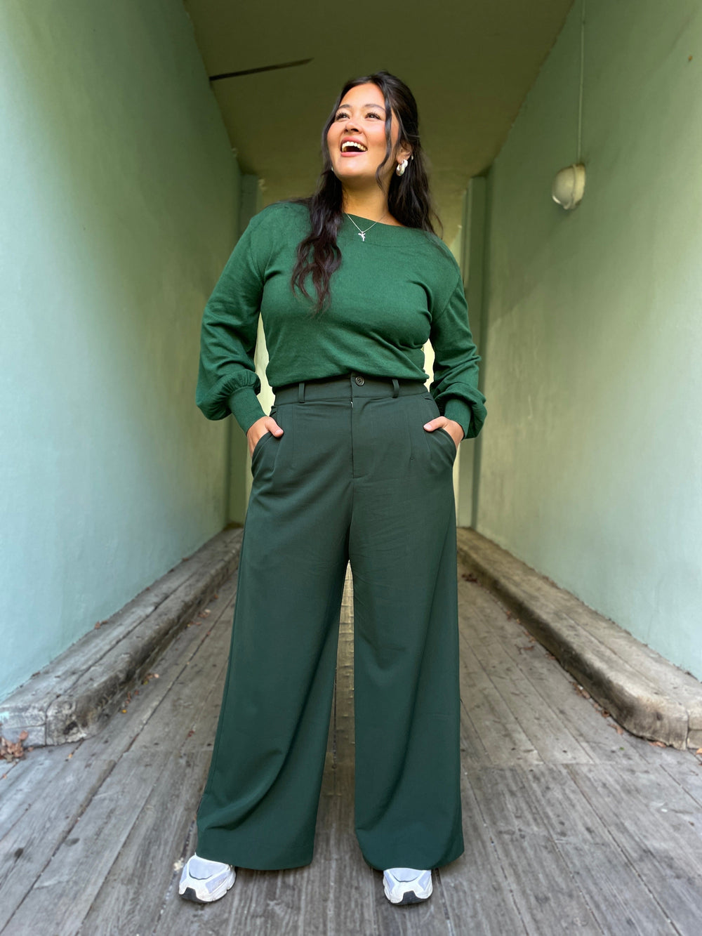 Dianas Vintage bukser Hepburn Pants med gylf - bukse med høyt liv - mørk grønn