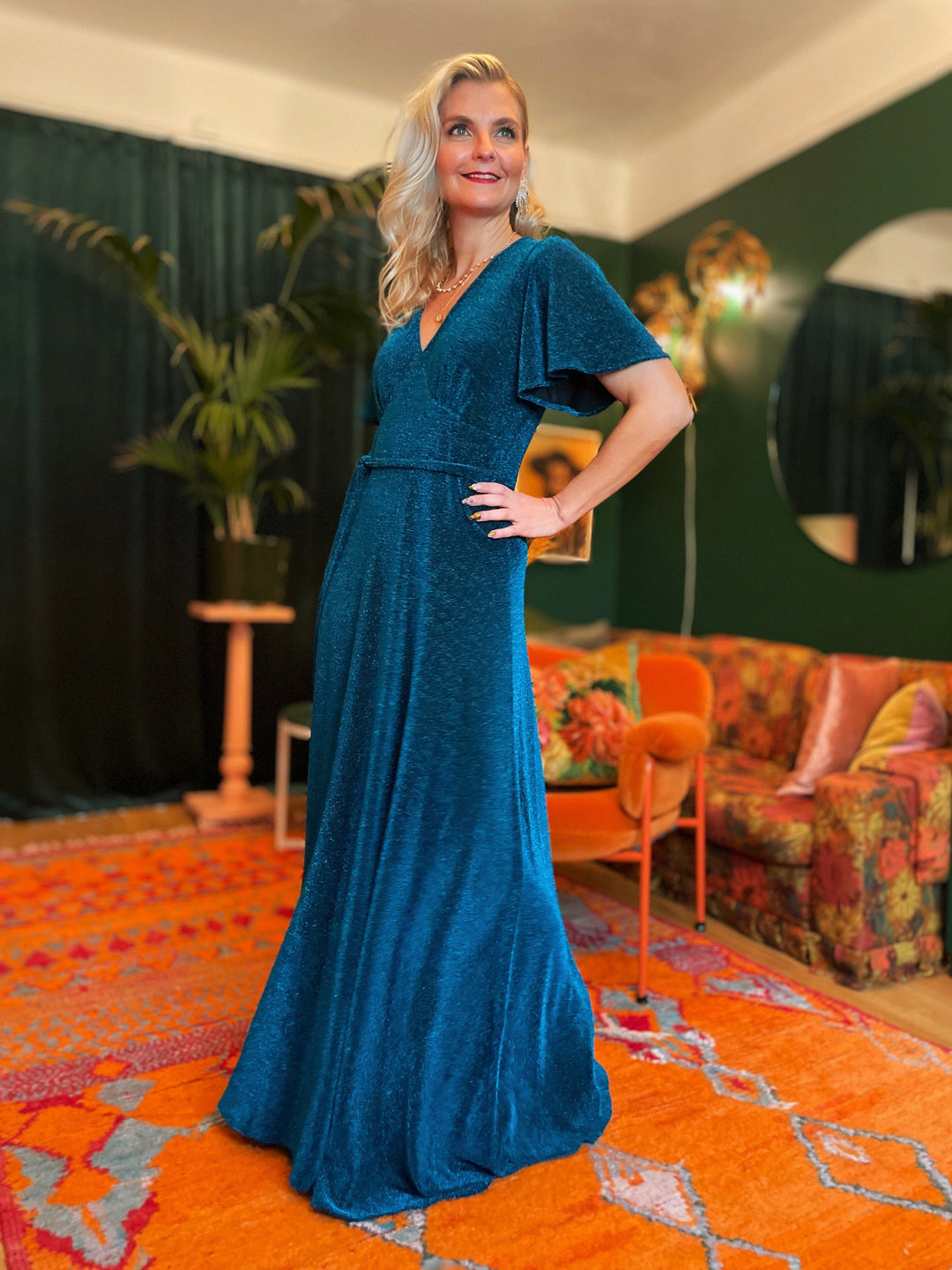 Dianas Vintage kjoler Diana Dress lurex - lang kjole - blå