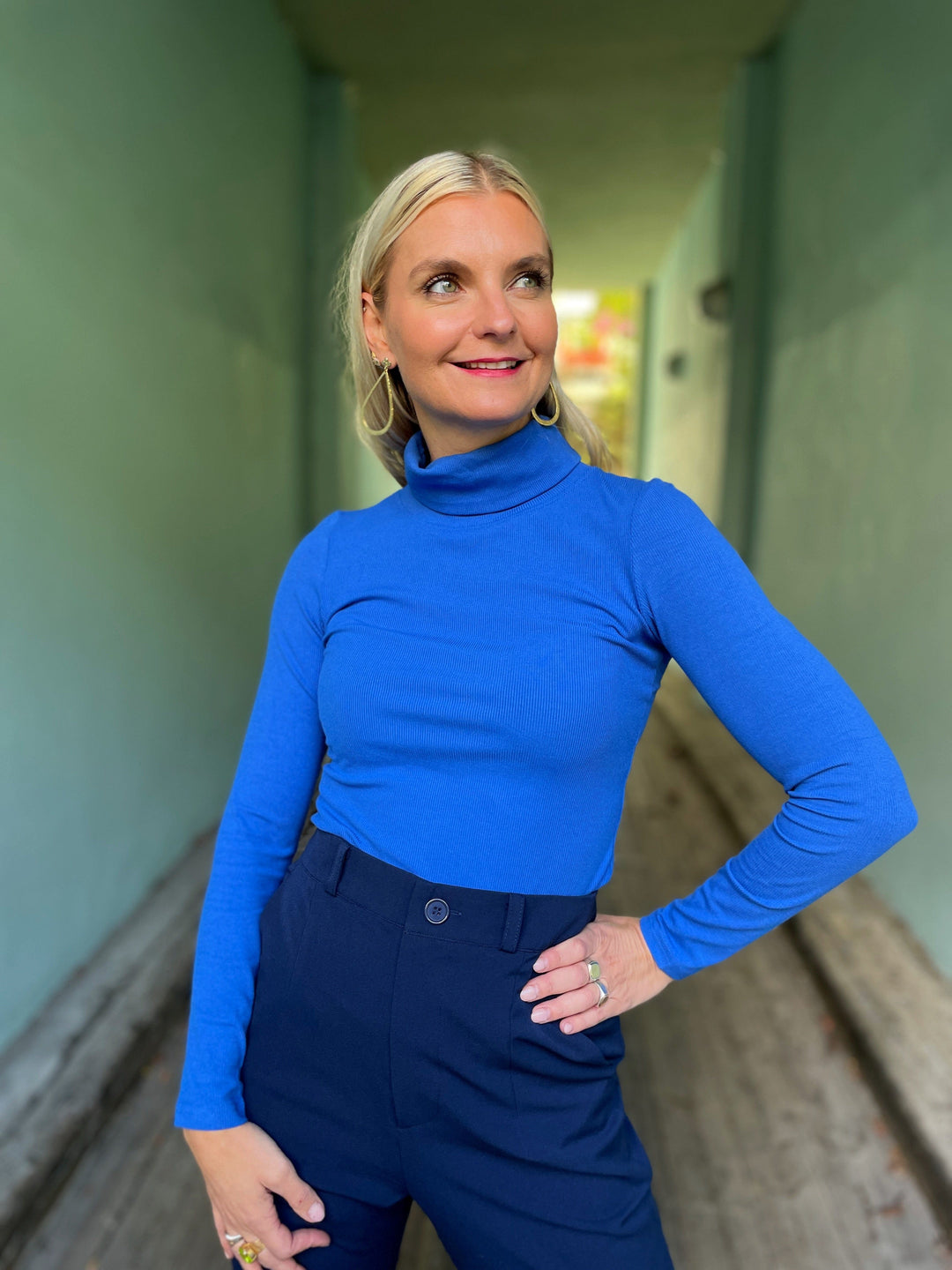 Dianas Vintage turtleneck Cozy topp - blå