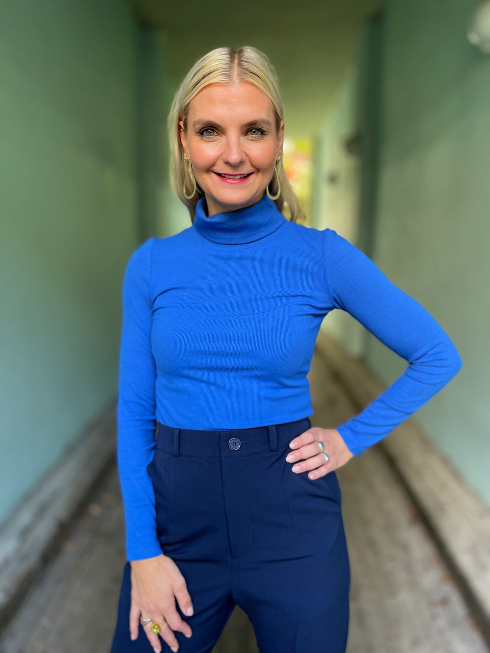 Dianas Vintage turtleneck Cozy topp - blå