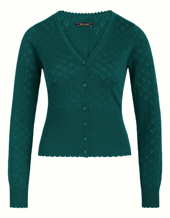 King Louie gensere Cardigan V Heart Ajour - Dragonfly green