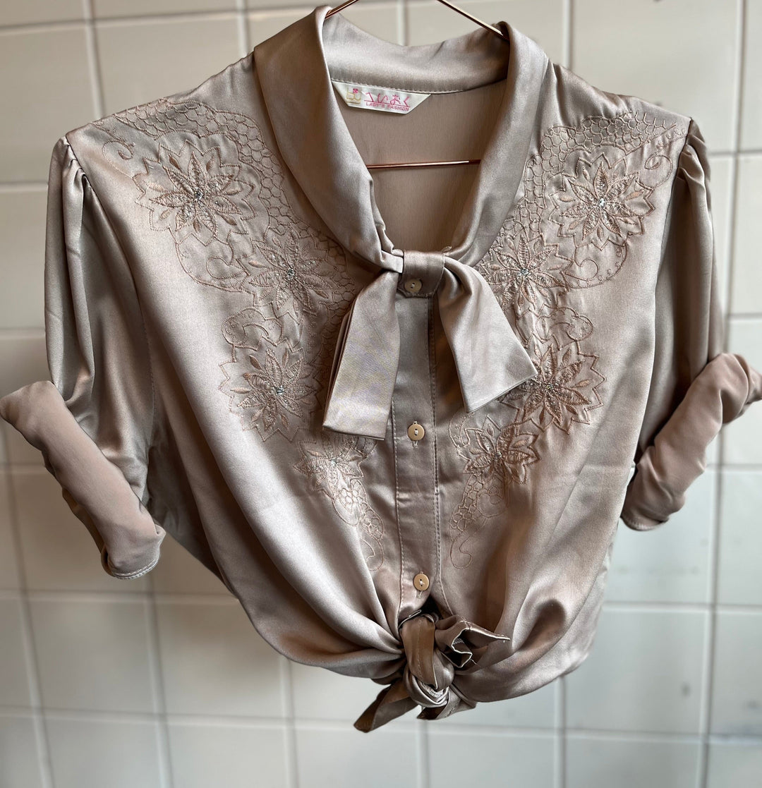 Vintage Vintage bluser L Vintagebluse - Bronsebroderi, str L