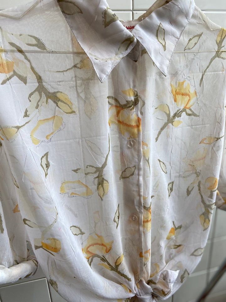 Vintage Vintage bluser L Vintagebluse - Gule liljer, str L