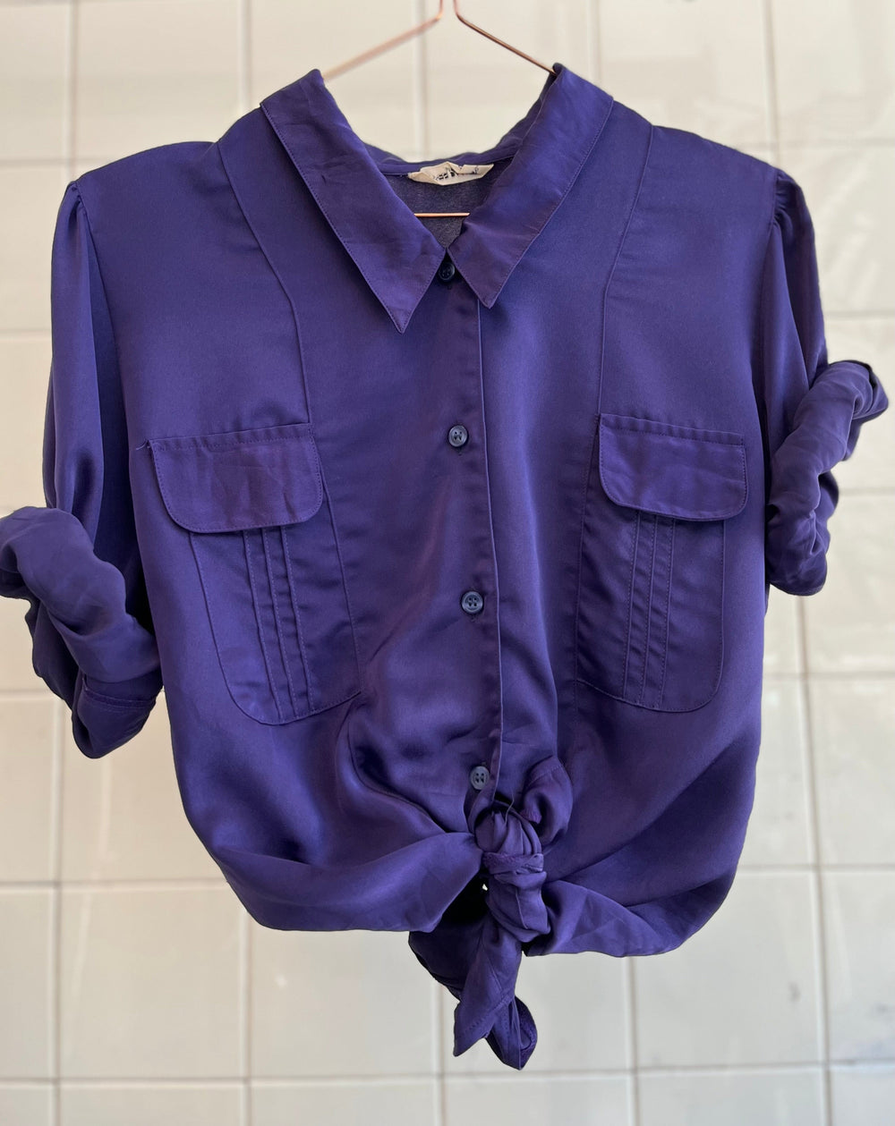 Vintage Vintage bluser M Vintagebluse - Lilla glans, str M