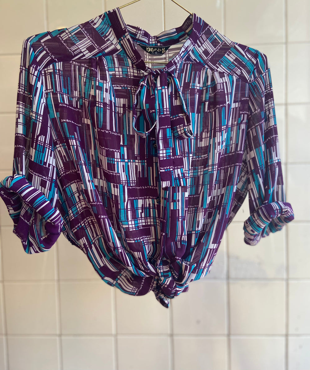 Vintage Vintage bluser L Vintagebluse - Lilla ruter, str L