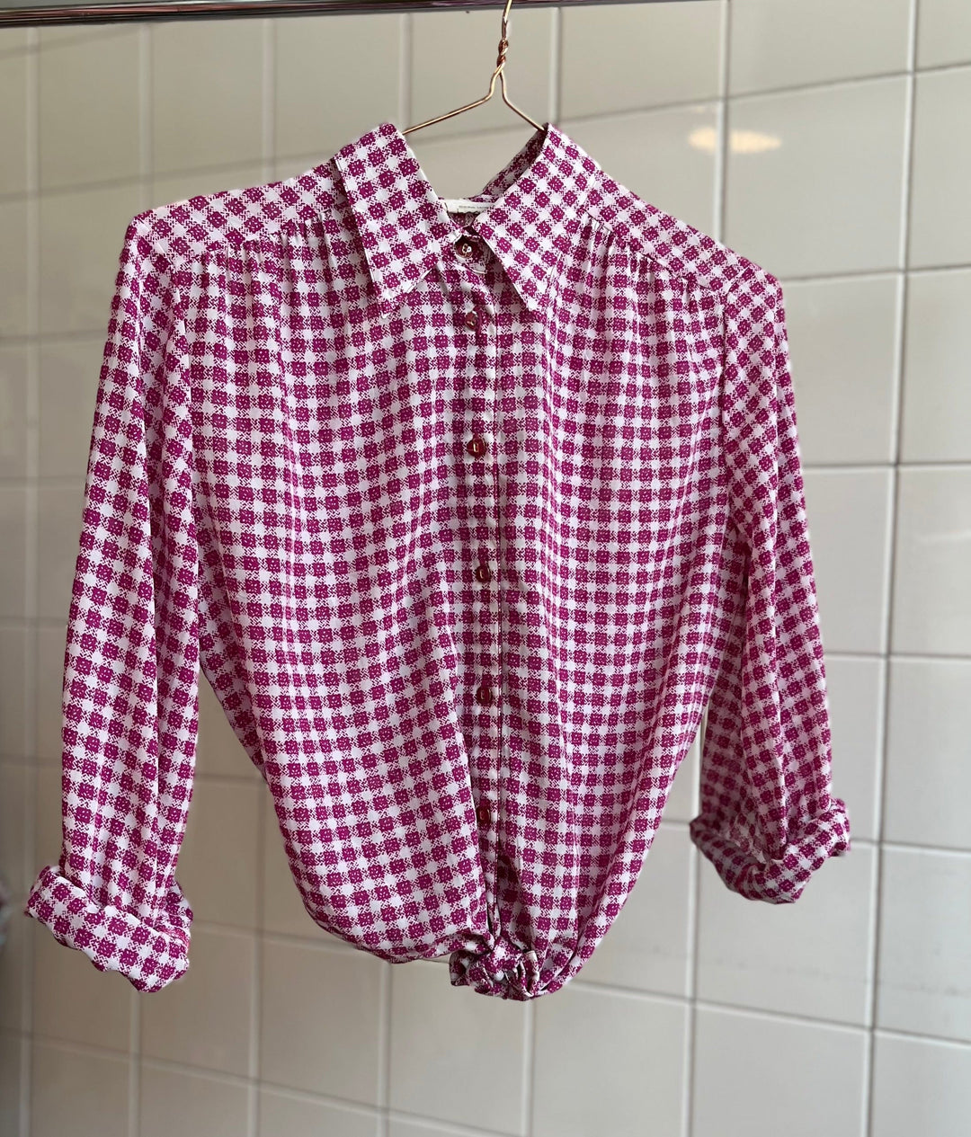 Vintage Vintage bluser L Vintagebluse - Lilla ruter, str L