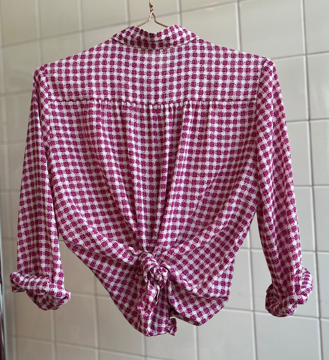 Vintage Vintage bluser L Vintagebluse - Lilla ruter, str L